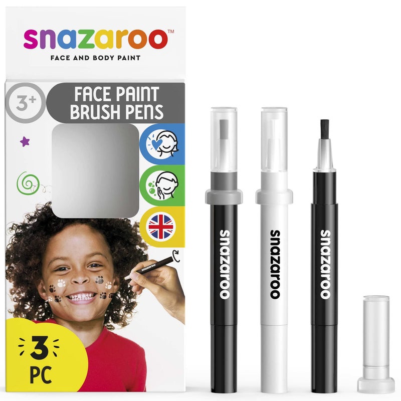 Snazaroo Face Paint Brush Pen, Set of 3, Monochrome - Image 1